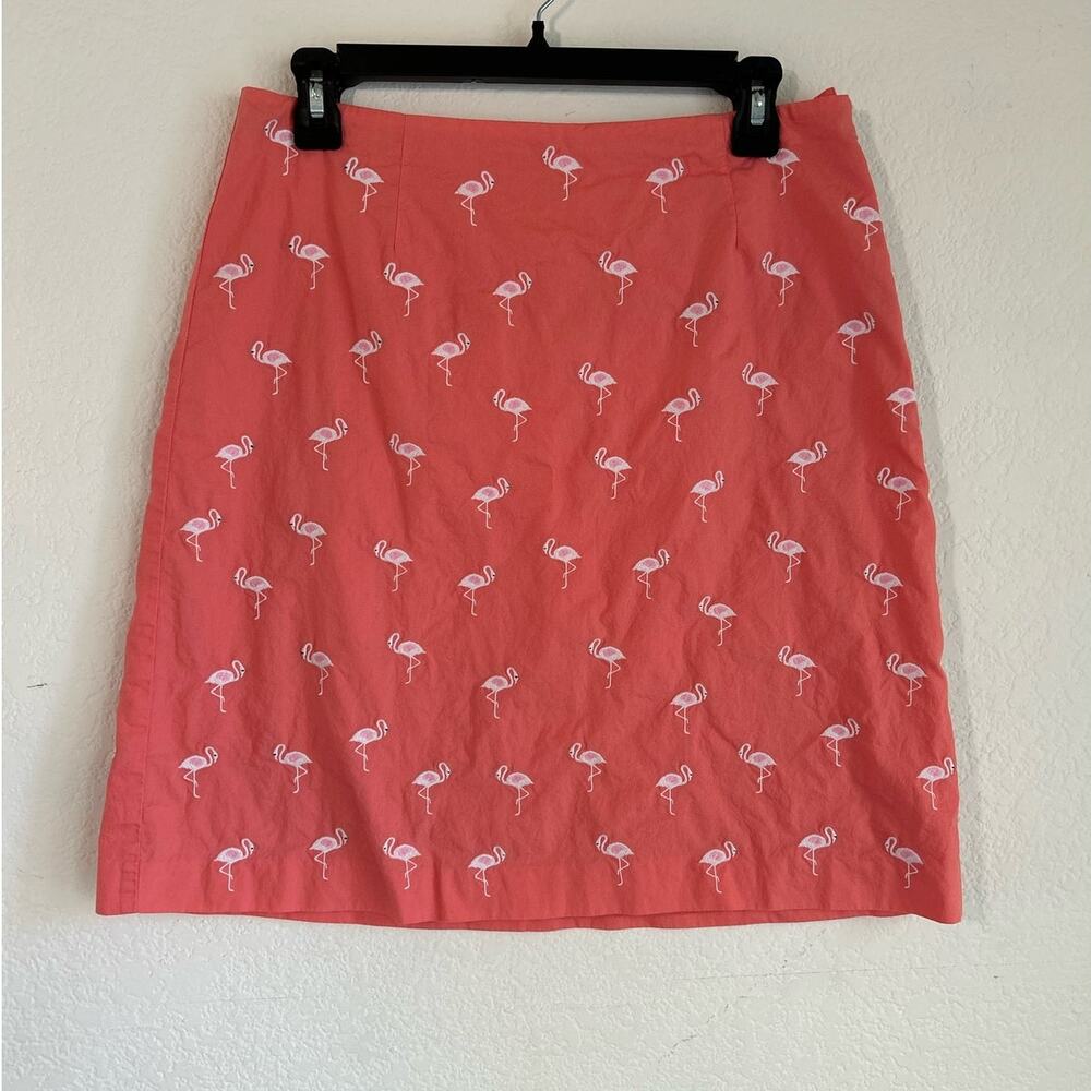 Vintage Talbots Midi Lined Skirt Embroidered Flamingos Peach Size Medium 10 - Picture 2 of 9